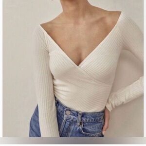 Reformation Crossover Ribbed Minnie Knit Top